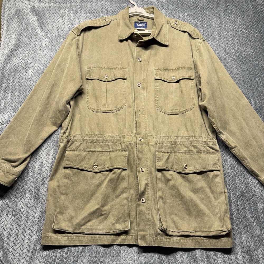 VTG Woolrich Field Jacket Men XL‎ 1990s Breen Cotton Safari 4-Pkt Twill Macau